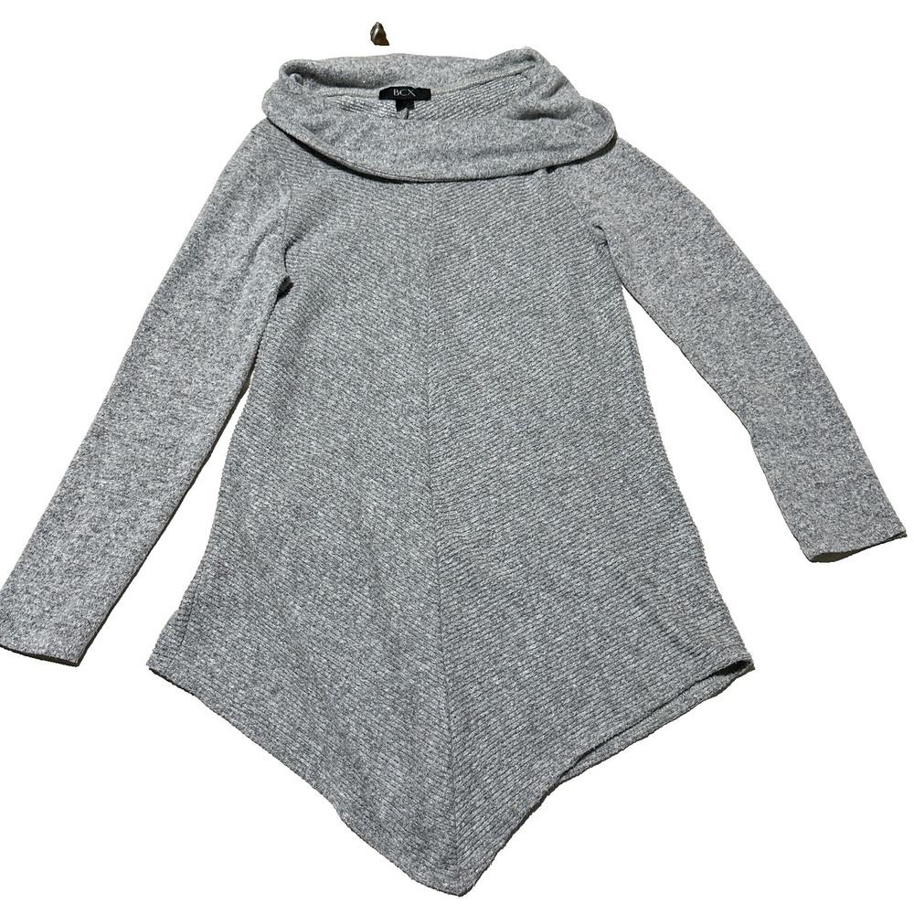 BCX Gray Cowl Neck Sweater Women's Small Asymmetrical Hem Knit Pullover